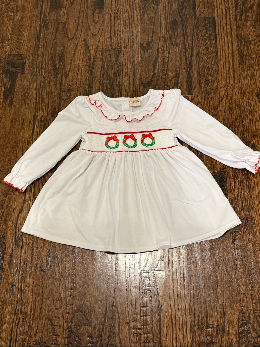 Girls Christmas Smocked Cotton Dress Size 12/18 Months